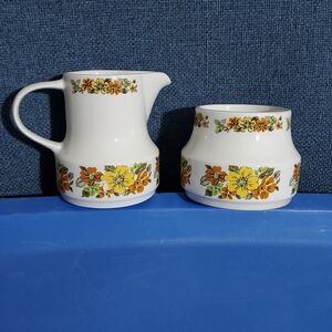 Vintage Floral Ceramic Creamer and Sugar Bowl Set